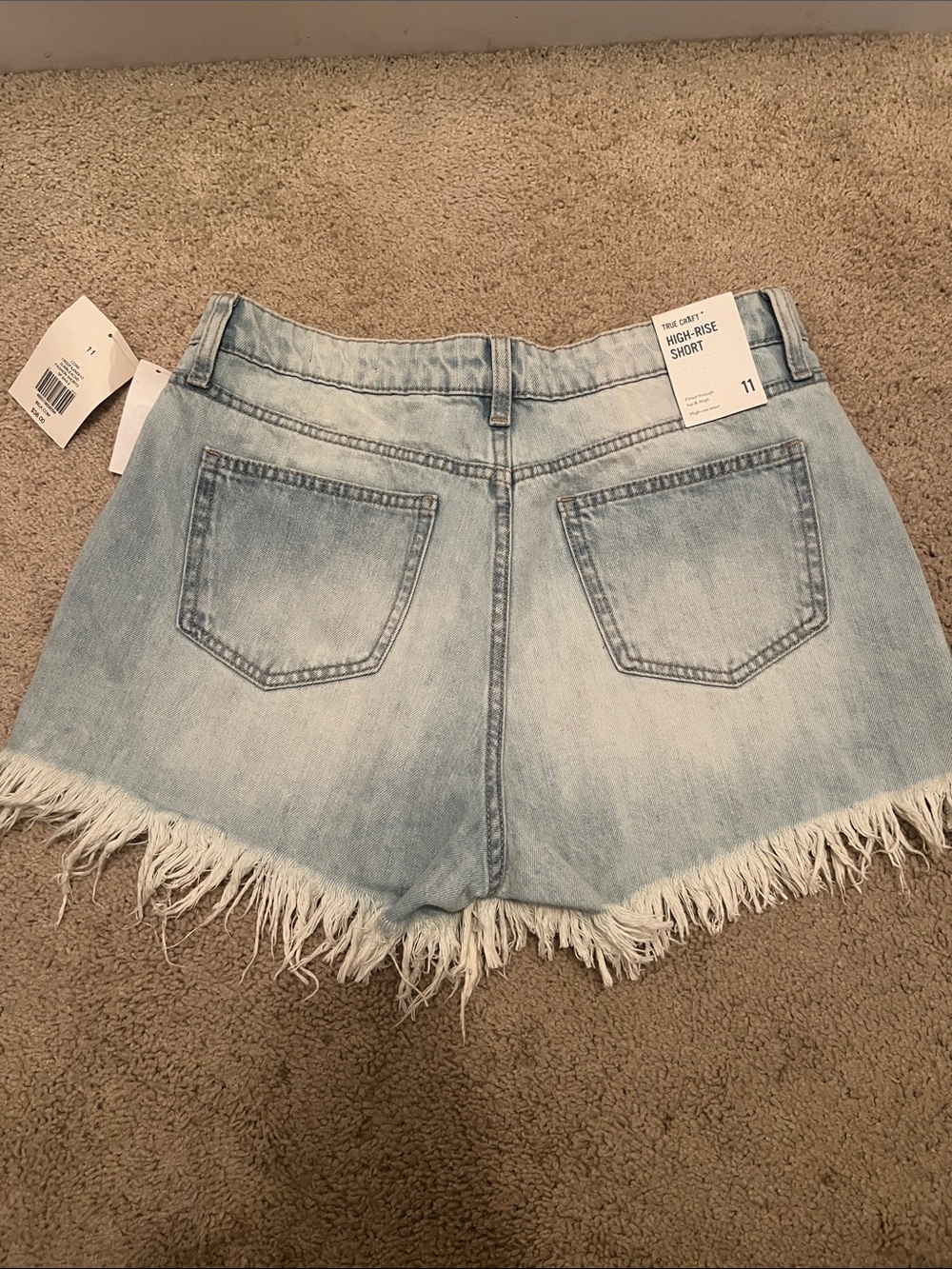 True Craft Light Wash High-Rise Frayed Hem Jean Shorts